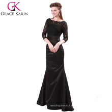 Grace Karin Señoras Elegantes Vestidos Largos Noche Rojo Y Negro Encaje De Manga Larga Vestido De Noche Musulmana CL4524-1